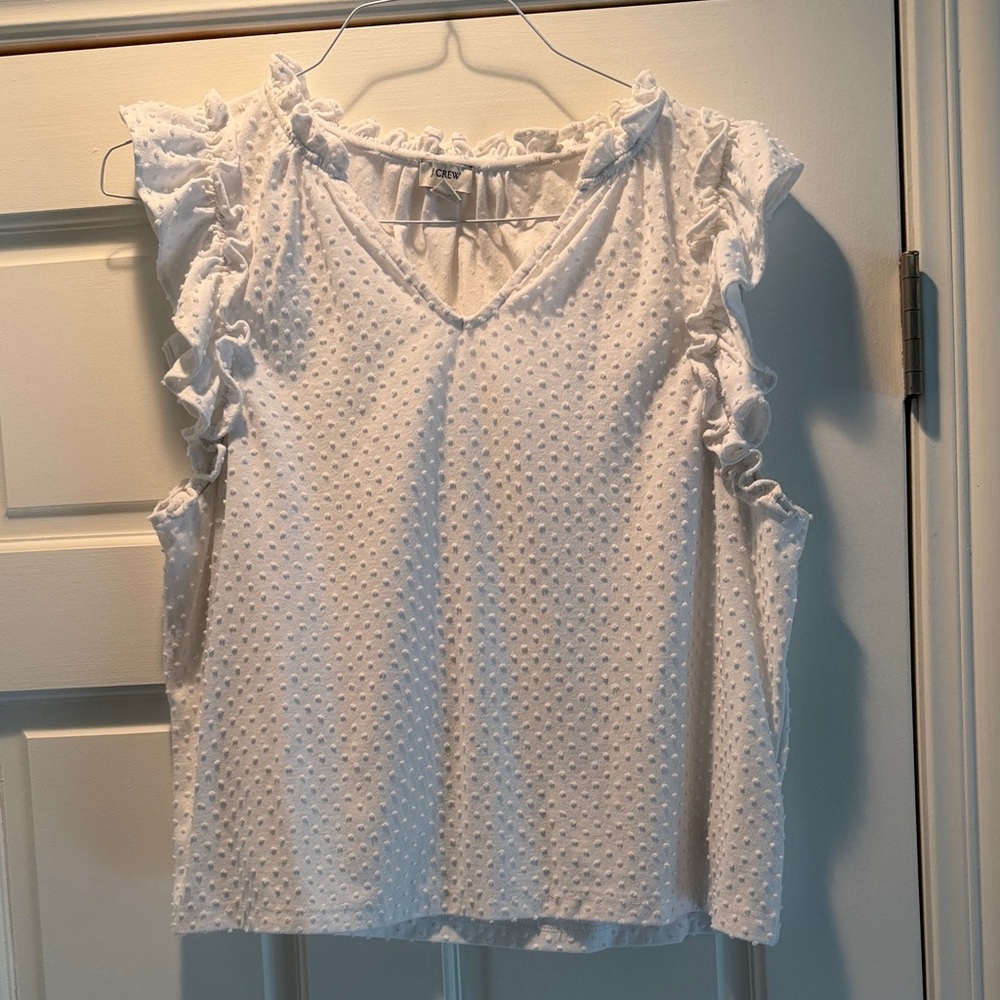 J. Crew White Textured Ruffle Blouse
